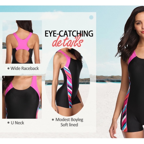 Womens One Piece Swimsuit with Boy Shorts Tummy Control Modest 2XL - Picture 3 of 3